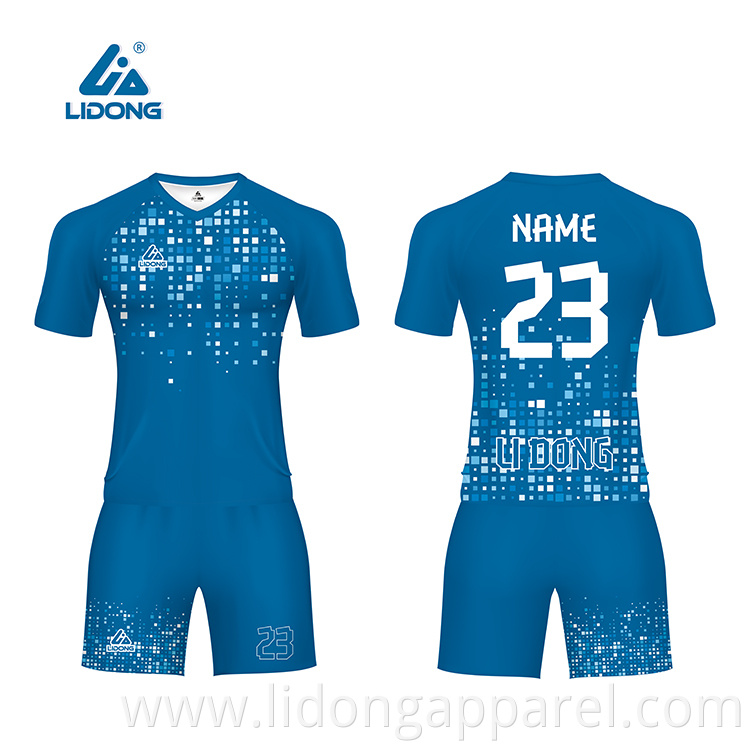Oem Full Sublimation Printing Quick Dry Fabric Blue White Mens Team Soccer Wear Youth Football Uniforms